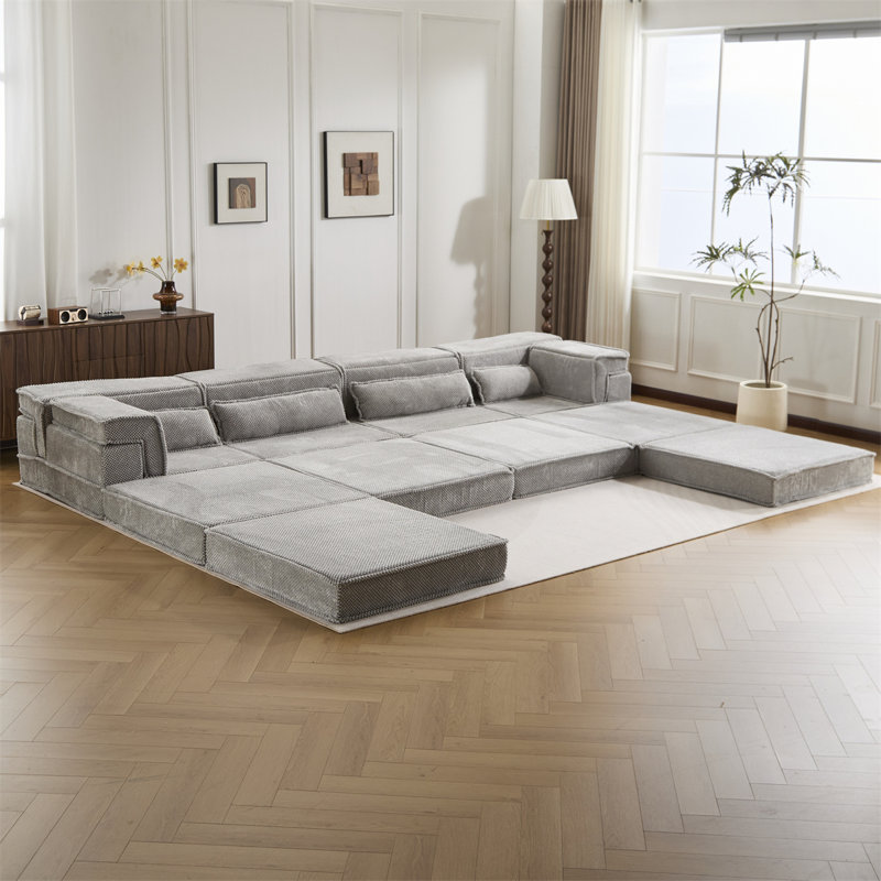 157.48" L-Shaped Sectional, Light Gray Fabric