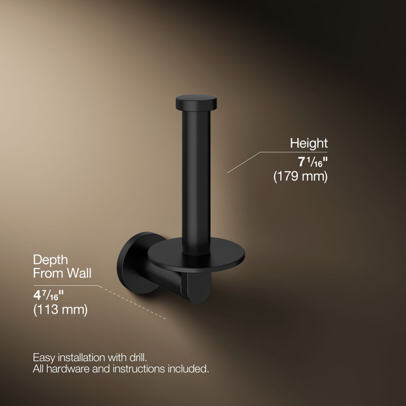 Vertical Wall Mount Toilet Paper Holder, Matte Black