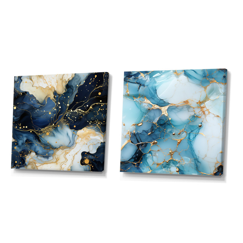 Kara - Ensemble de 2 reproductions d'art abstrait, Toile tendue, H 16 po x l 33 po x P 1 po