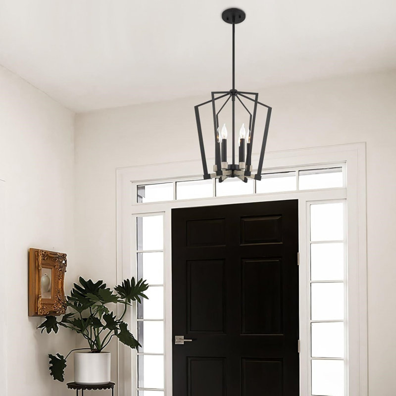 Lustre rustique rustique 18 "à 6 lumières 18", finition bois de chêne gris + finition noire texturée