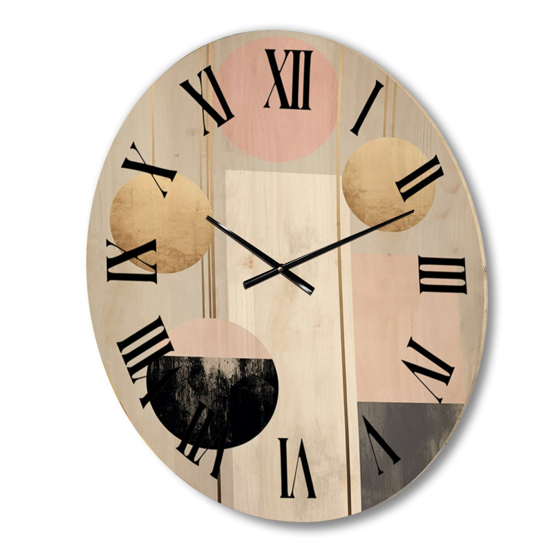 Pleine lune pleine géométrie rétro or rose 8ème - horloge murale moderne en bois surdimensionnée géométrique, Grand
