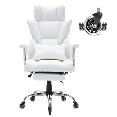 Reclining Office Chair with Footrest, Heavy Duty PU Leather Wide Office Chair, Big and Tall Executive Office Chairs with Lumbar Support, Strong Metal