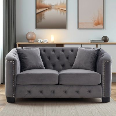 Classic Tufted Velvet Sofa - Nailhead Trim Chesterfield Couch For Home & Office