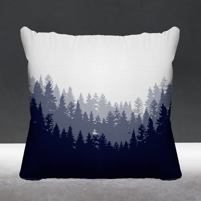 Coussin intérieur / extérieur Pine Trees Cabin, 19 po x 19 po, Bleu marine, Carré