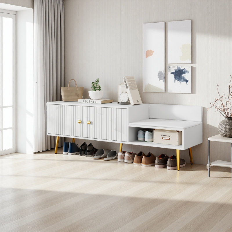 Banc de rangement pour chaussures moderne avec rangement caché et coussins rembourrés pour le chevet, le salon et le vestibule