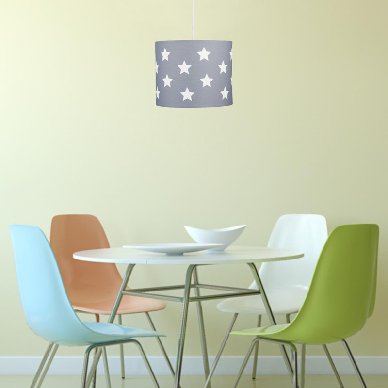 20 cm H Drum Cotton Pendant Shade ( Uno ), Grey/White