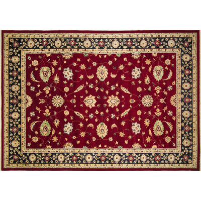 Tapis zone en laine gris/rouge 10 pi x 14 pi one-of-kind noué la Carlotta