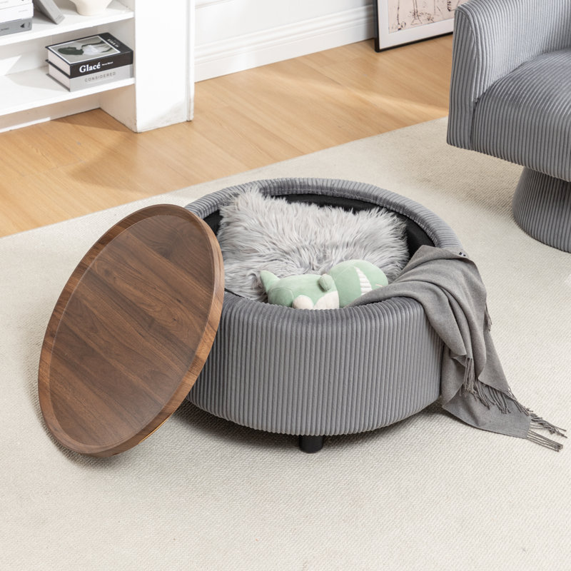Pietsch Round Coffee Table with Storage, Gray Corduroy