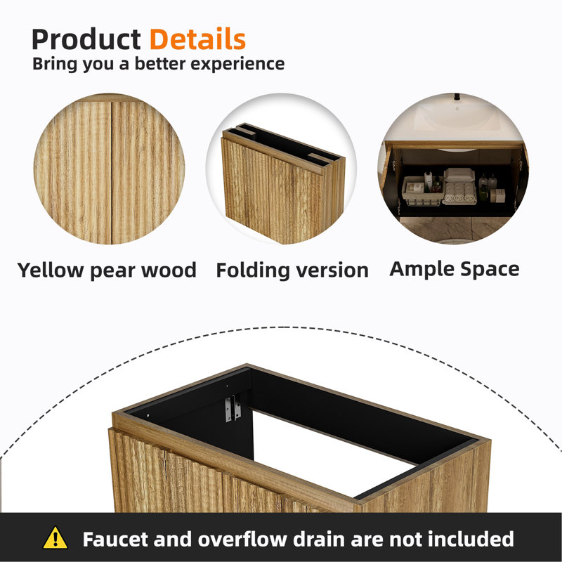 Armoire de salle de bain suspendue pliable 30 pouces sans lavabo