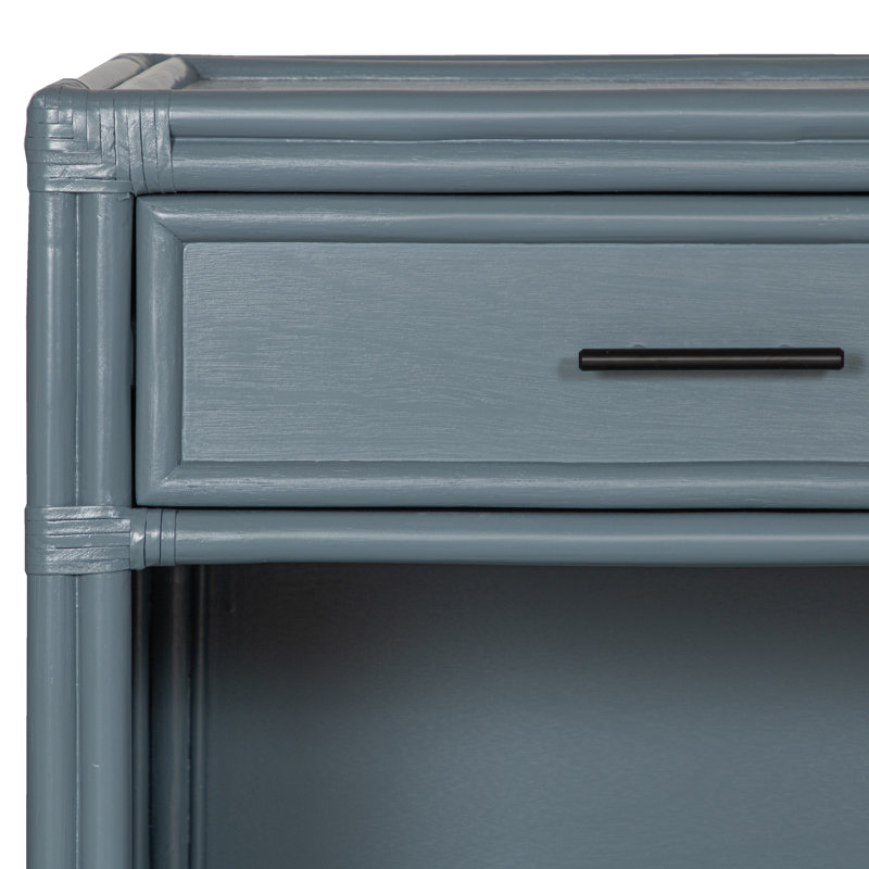 Clara Collection 1 - Drawer Rattan Nightstand, Regatta Blue