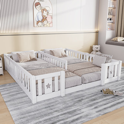 Floor Bed Frame Solid Pine Wood