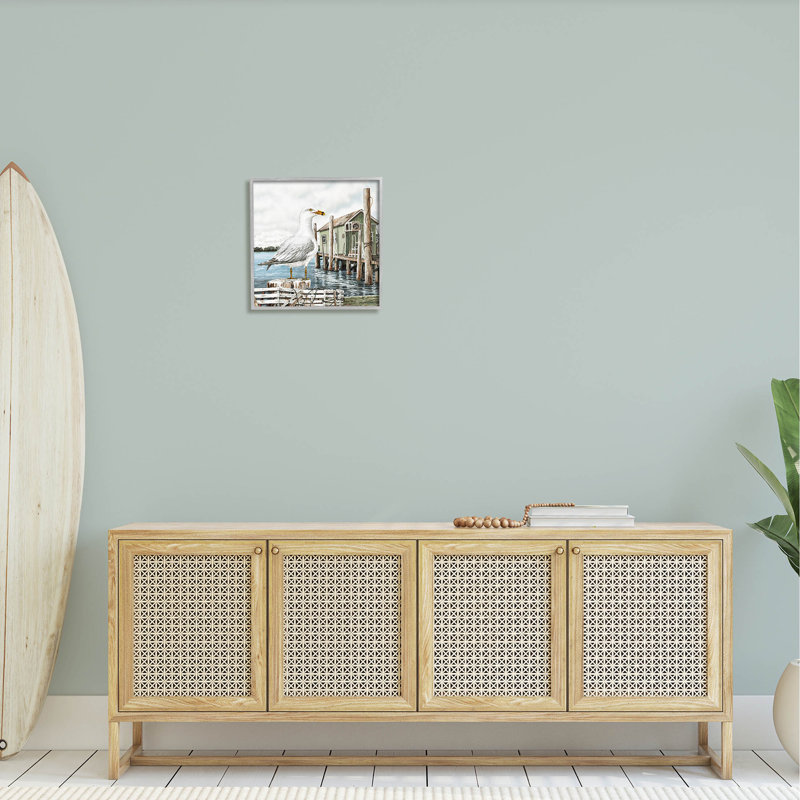 «Coastal Seagull» perché à la marina, estampe numérique par James Harris, H 17 po x l 17 po x P 1,5 po