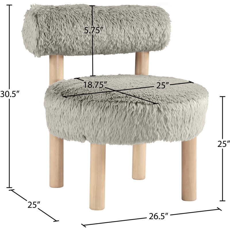 Fauteuil d'appoint rembourré Ambre, Tissu taupe en peau de mouton végétalien, Naturel