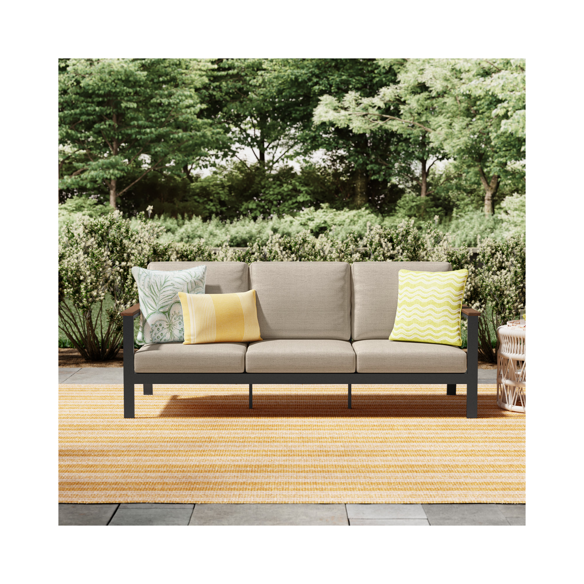 Townsend Outdoor Patio Sofa with Cushions, Cast Silver Sunbrella®