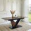 Table de salle à manger Scratch - extensible + placage en bois massif, base en métal en croix, table rectangulaire extensible en noyer foncé pour agencement de cuisine, plateau de table, pieds
