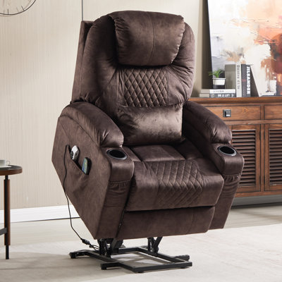 Fauteuil inclinable électrique Power Lift pour personnes âgées avec massage et chaleur, fauteuils inclinables électriques pour adultes avec porte-gobelets, port USB, coussin lombaire, télécommande, cuir (brun)