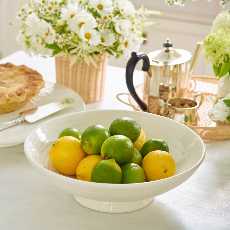 Ivory Round Ceramic Pedestal Serving Bowl