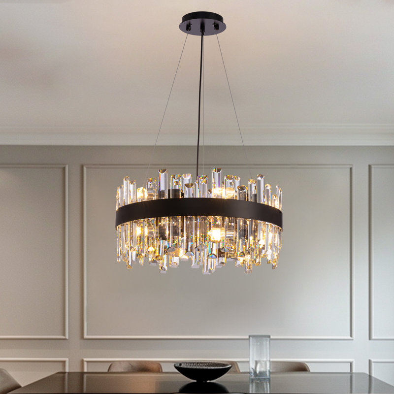 Lustres modernes suspendus en cristal 12 lumières Xzavious, Noir, H 10 po x l 24 po x P 24 po