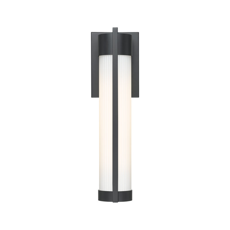 Applique murale d'extérieur 1 lumière noir mat 16 po avec verre rayé blanc Stratford, Blanc rayé, Noir mat, 16.63