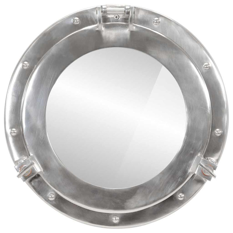 Porthole Mirror Wall Hanging Aluminium And Glass, 38 cm H x 38 cm W, SIlver