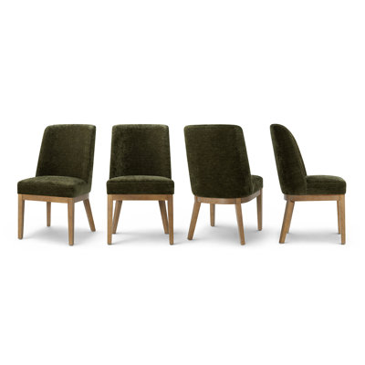 18" Seat Height Upholstered Chenille High Back Solid Wood Legs Dining Chairs
