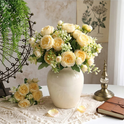 Artificial Flower Artificial Peony Rose Bouquets 9 Colors Faux Flowers With  For Wedding  Home Table Decor