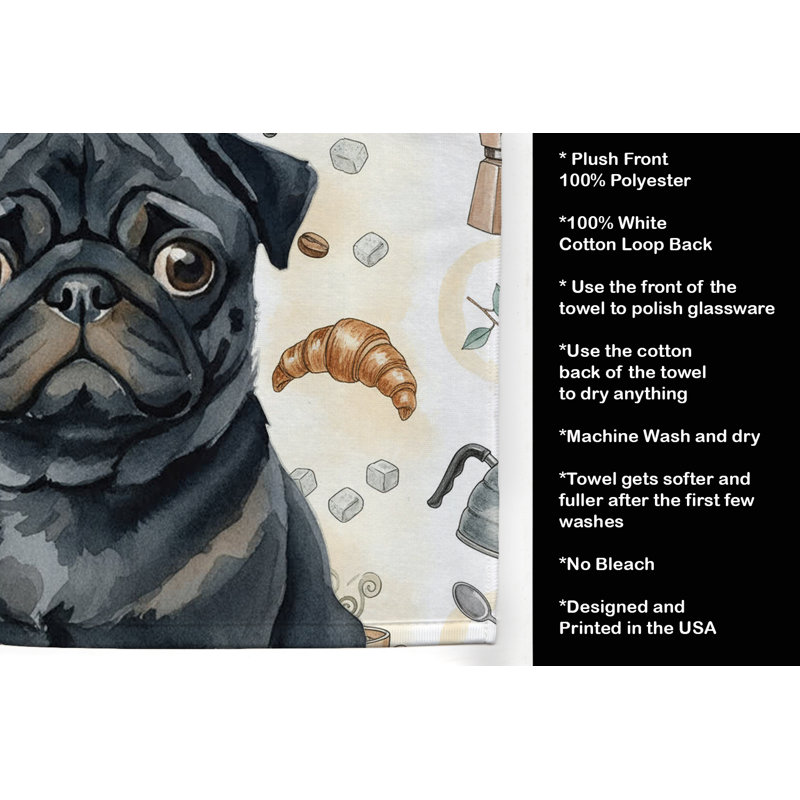 Serviette de cuisine Coffee Bar, Pug noir