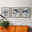 Bleu marine et feuilles de lin II - ensemble de 3 peintures sur toile encadrées-1524676192-1524676194