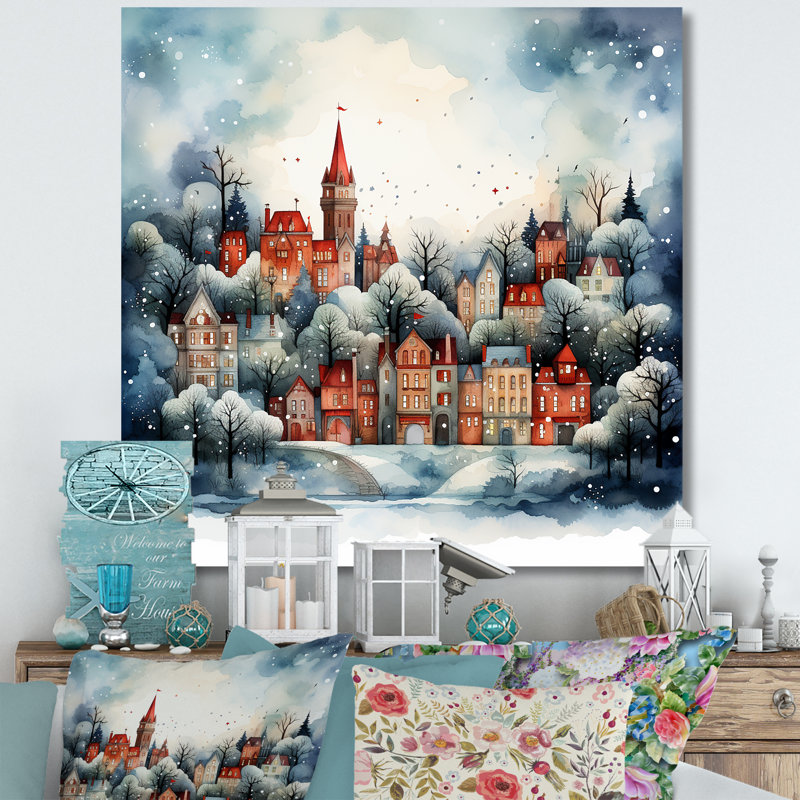 Winter Village pendant Noël I - fruits, art mural, Toile tendue, H 16 po x l 16 po x P 1 po