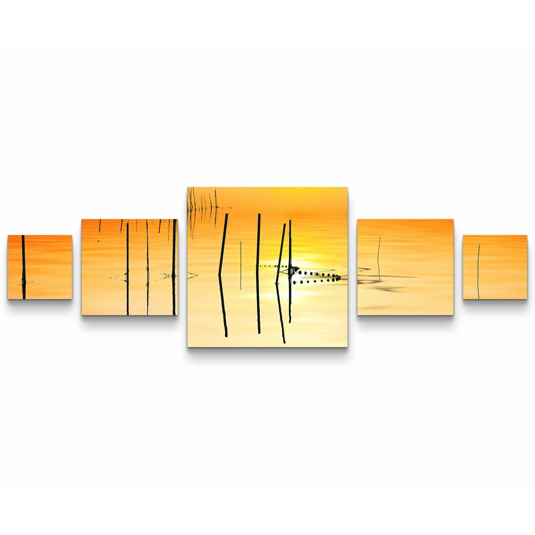 5-tlg. Leinwandbilder-Set Sonnenuntergang auf dem Wasser