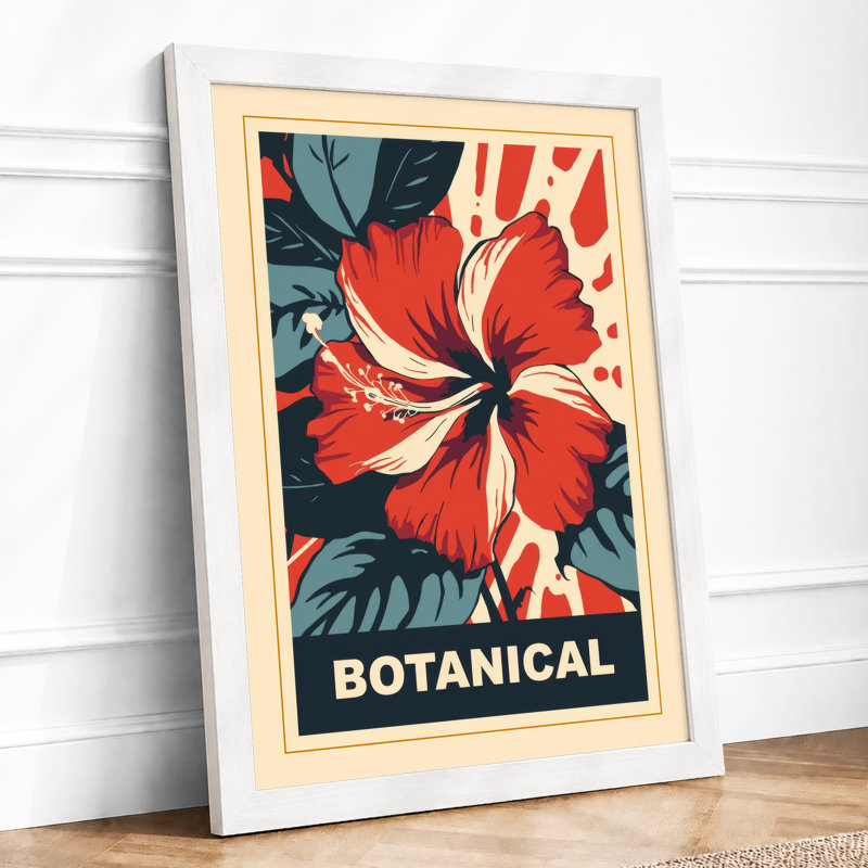 Hibiscus Bold Botanical - Framed Print, A2 - 59.4 x 42.0 cm, White