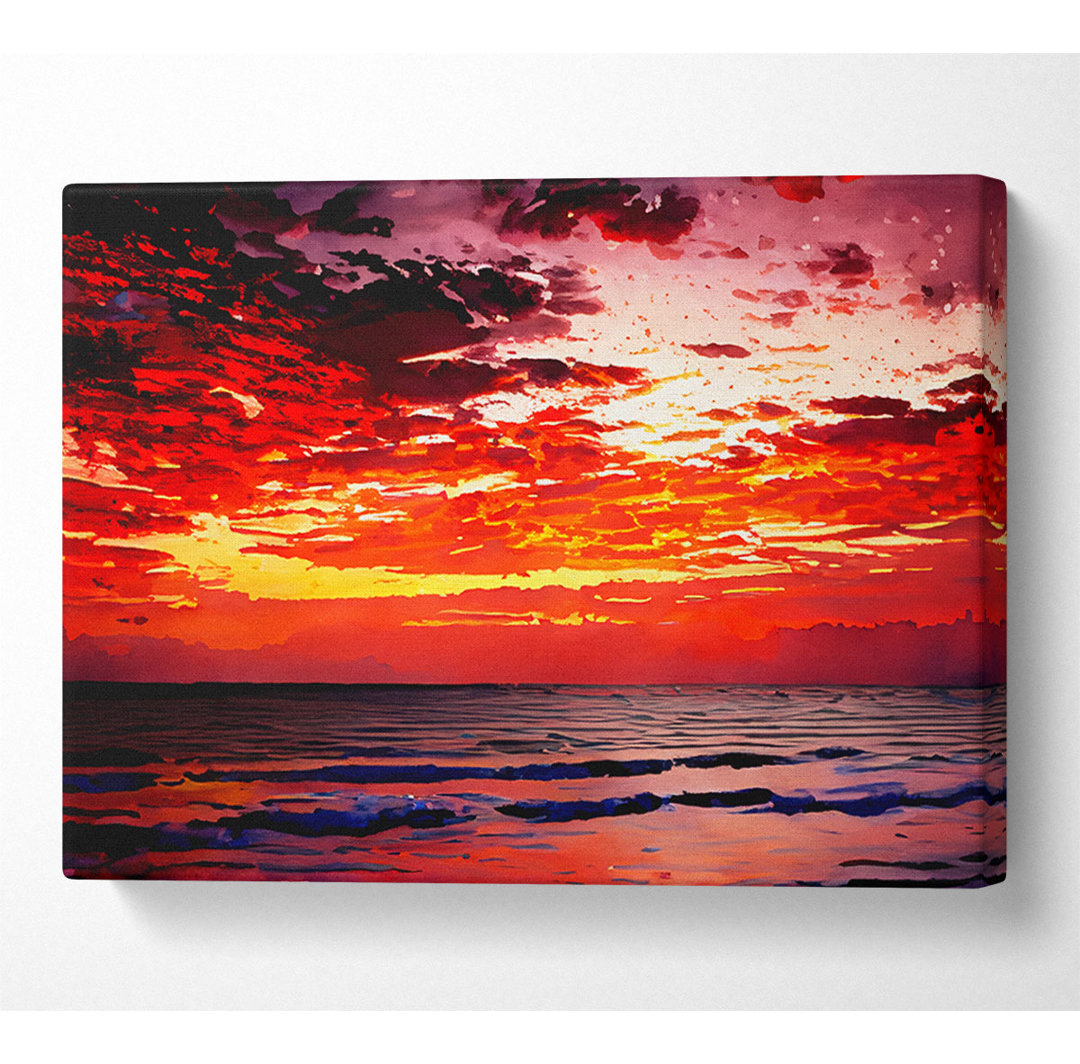 Lava Red Ocean Skies Leinwand Aquarell