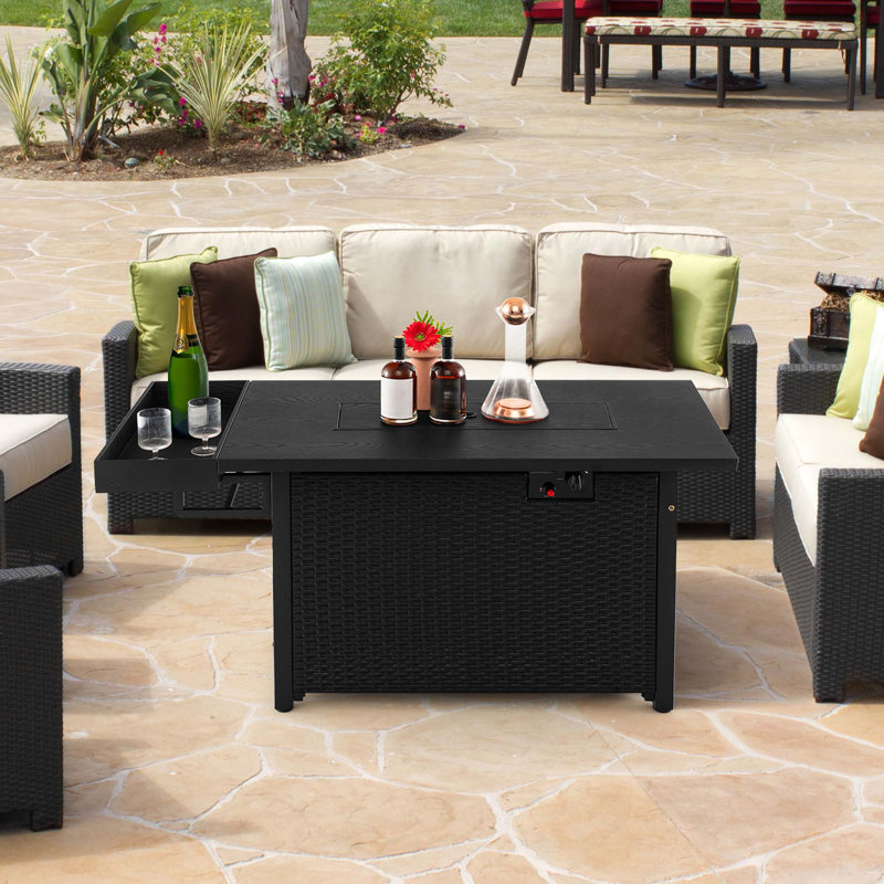 Foyer de table d'extérieur au gaz naturel H 25 po x l 42 po Amanjeet, Noir