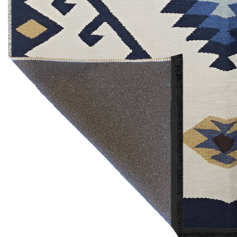 Tapis décoratif à motif traditionnel bleu et beige, Rectangle 3 pi 9,81 po x 4 pi 11,06 po