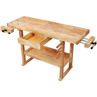 55" Wood Workbench, Heavy Duty Woodworking Bench with Adjustable Handle, 300Lbs Load Capacity Woodworking Table Work Bench with Storage for Garage, Workshop, Home Storage
