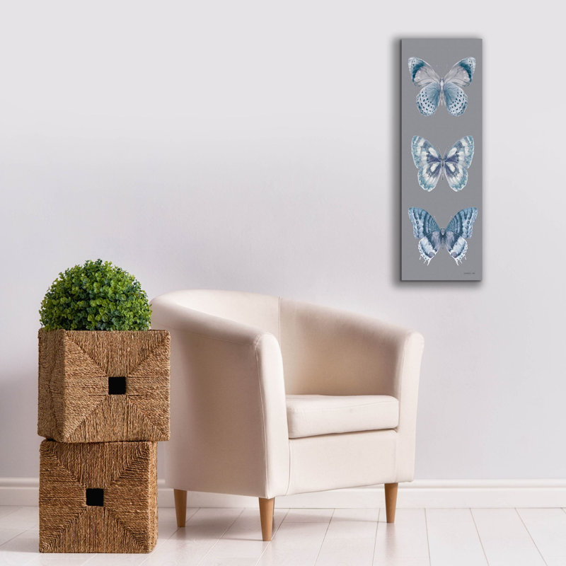«Fragile Wings Butterfly Panel Gray» par Danhui Nai, art mural sur toile, 36" H x 12" W