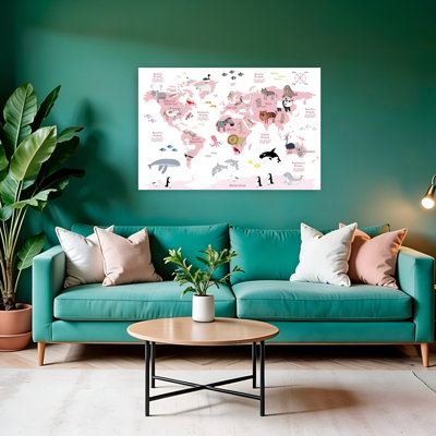 Animals Of The World Map Contemporary Bear Bird Dolphin Animal Ocean Wall Art