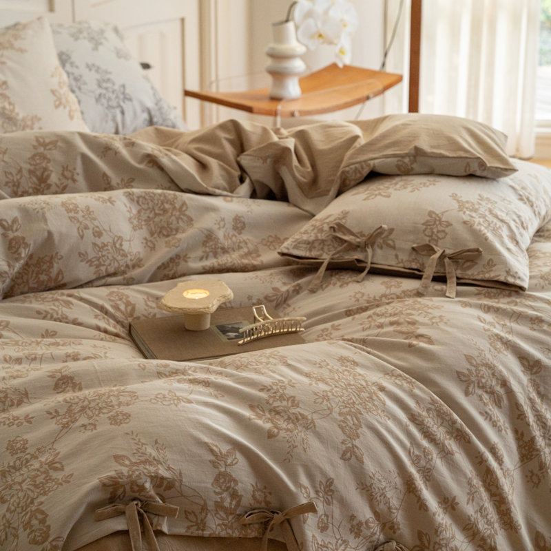 Ensemble de housse de couette en coton rétro Monet, Housse de couette pour très grand lit et 2 taies , Kaki