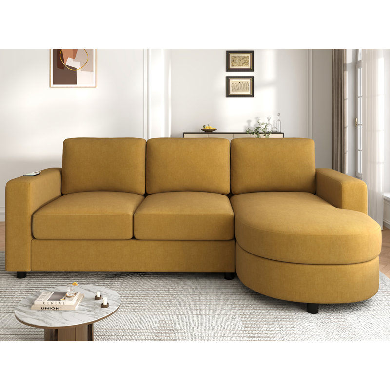 Canapé modulaire en chenille 2 pièces avec ports USB, Chenille jaune