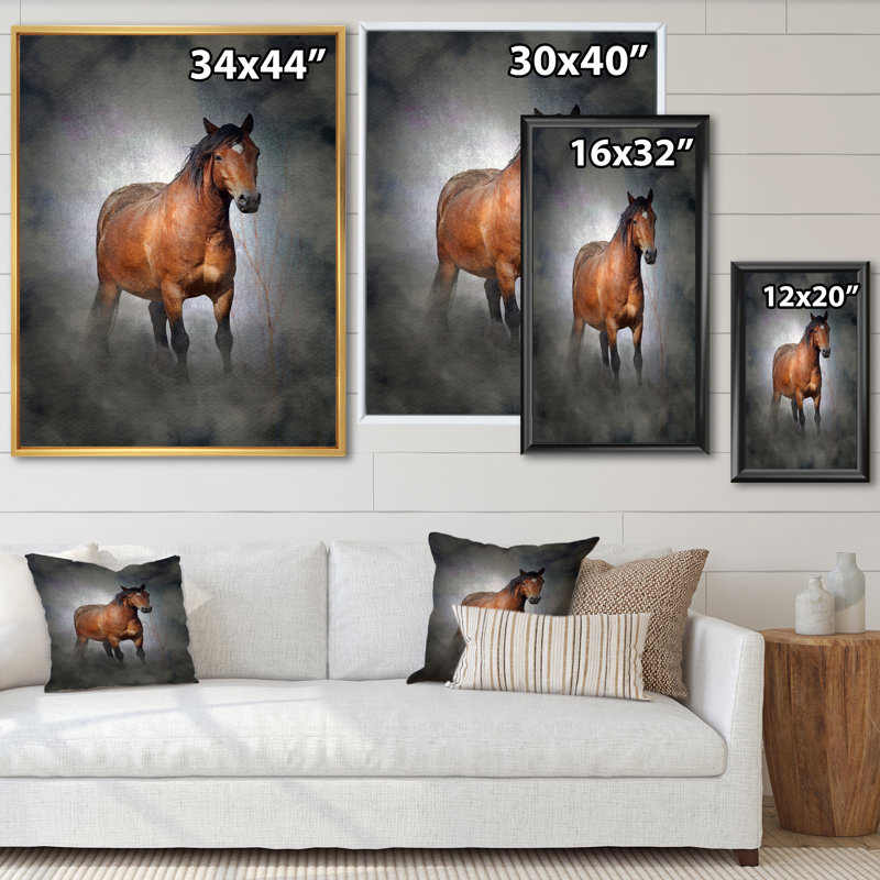 Portrait d'un cheval brun II - reproduction sur toile, H 40 po x l 30 po x P 1,5 po, Cadre photo blanc