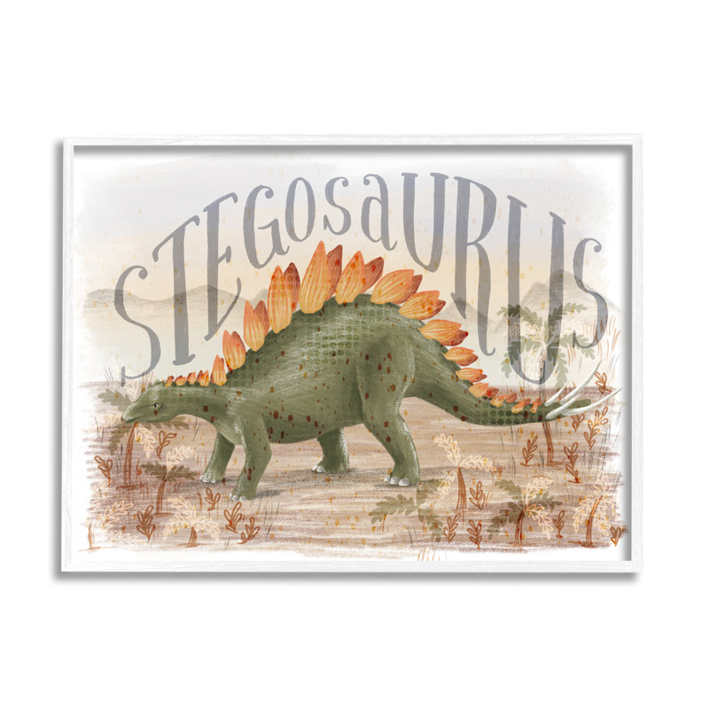 «Stegosaurus In Nature» encadré sur bois par Raquel Maciel, Giclée encadrée blanc bord de mer, H 11 po x l 14 po x P 1,5 po