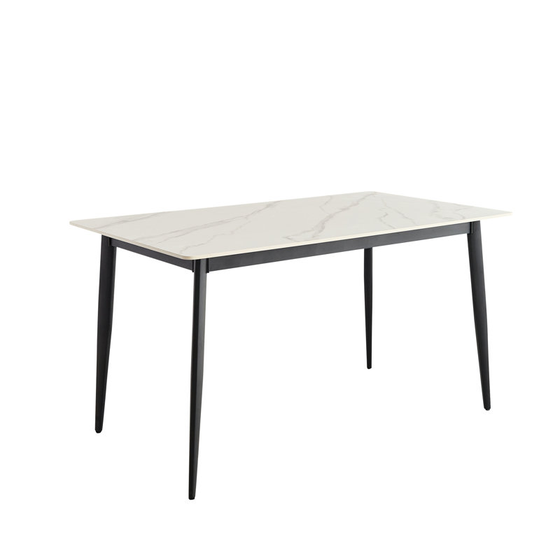 Table de salle à manger 55,91 "rectangulaire blanche avec surface en porcelaine et support en métal de style européen, plateau en céramique 55"