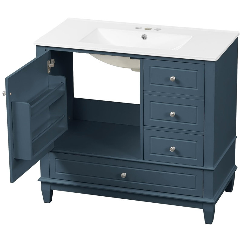 Meuble-lavabo 36 po avec lavabo et rangement polyvalent, Blue Grey