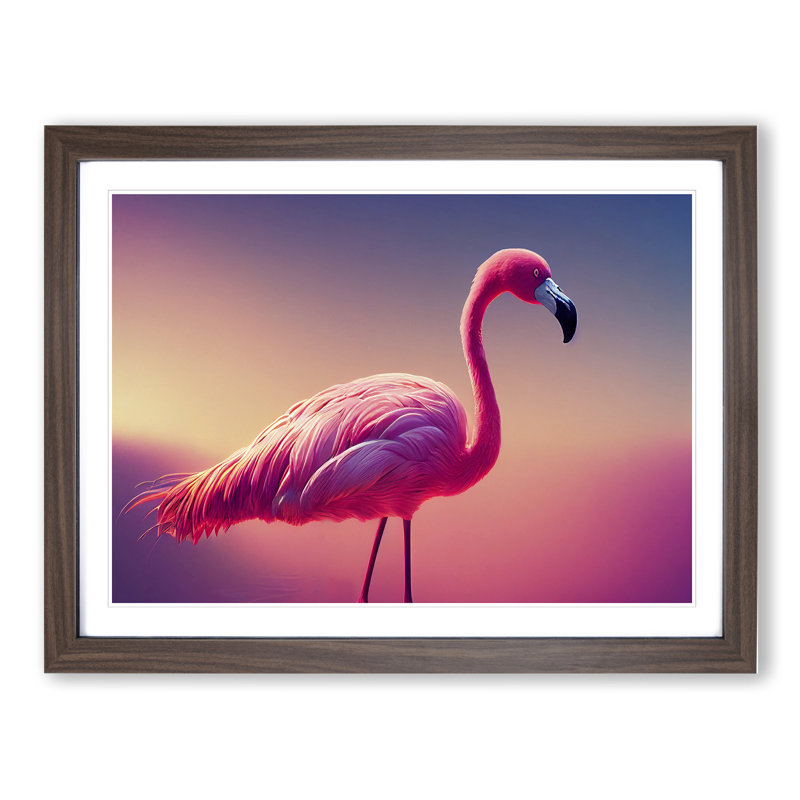 Enviable Flamingo - Single Picture Frame Print, Walnut, 46cm H x 64cm W