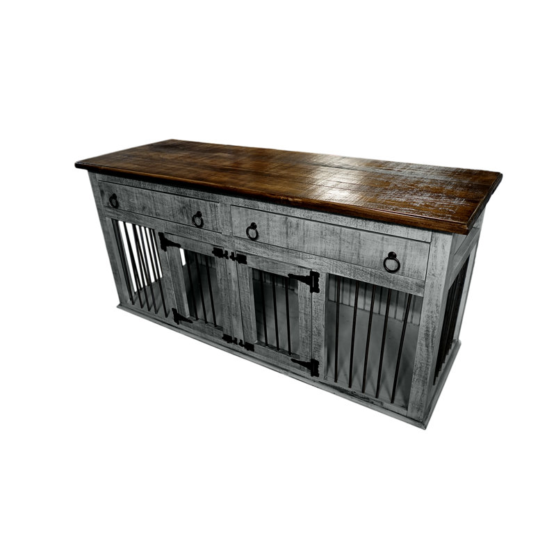 Emeram Furniture Style Crate with 2 Doors, Medium (35" H x 76" W x 25" D), Iron Ore/Brown