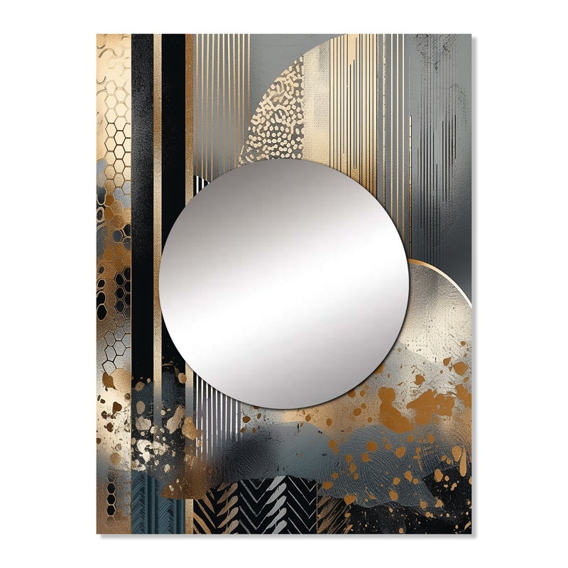 Perivolia Shapes and Lines Abstract Marble IV - miroir unique en marbre, grand miroir mural doré, impression sur métal