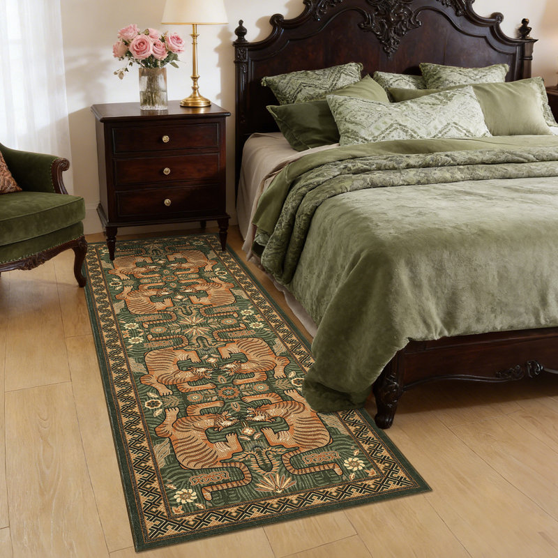 Tapis à imprimé animal vintage pour la lessive, la chambre à coucher et le salon, Vert, Tapis de couloir 96 po x 30 po