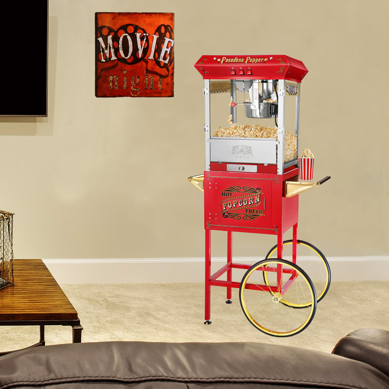 Machine à maïs soufflé Pasadena Popper avec chariot - 8 oz Popper avec bouilloire en acier inoxydable, lumière chauffante et accessoires par Great Northern Popcorn (rouge)