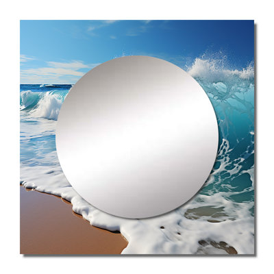 Brettlee - Turquoise Power Of Ocean Wave I Coastal Square Living Room Wall Mirror Art