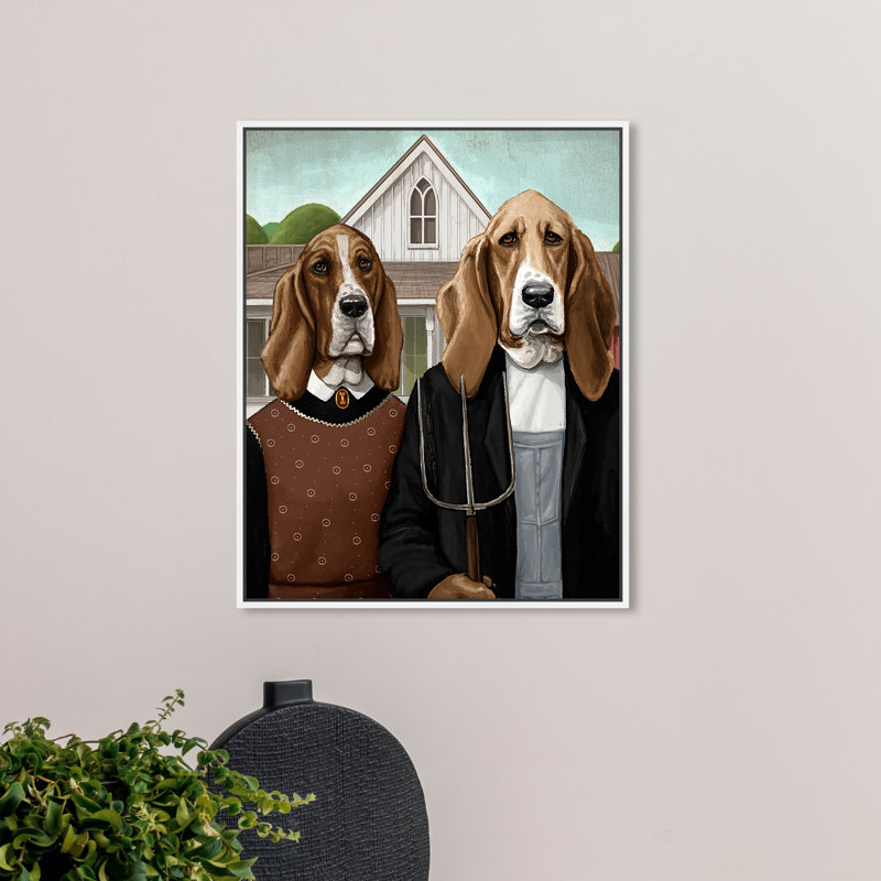 Dogs and Puppies French Gothic - impression d'art graphique, Cadre blanc, H 30 po x l 24 po x 1,5 po